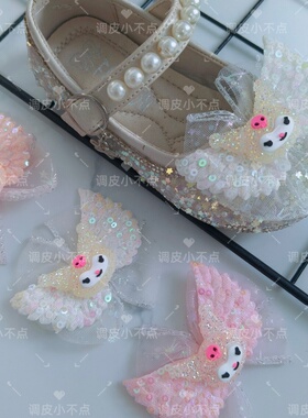 女童公主风蝴蝶结珍珠水钻鞋扣