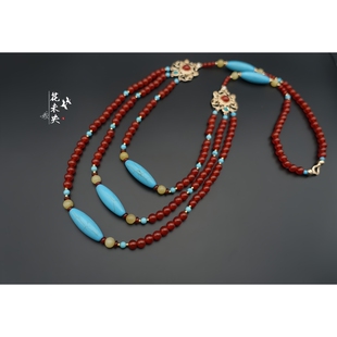 百搭基础款古装唐风多层项链 红蓝撞色复古风战国袍软璎珞配饰品