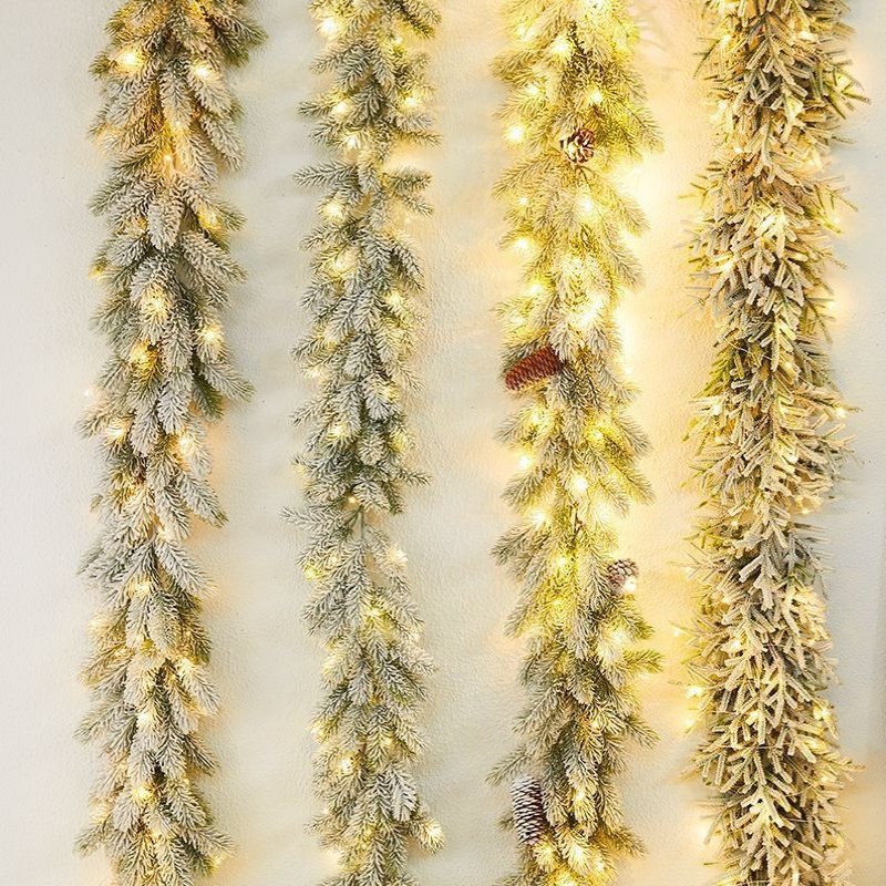 圣诞树藤条套餐橱窗落雪圣诞节场景布置装饰品挂件全PE叶植绒花环