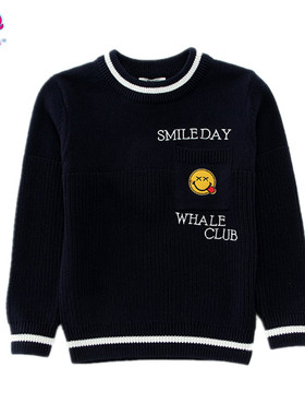 海威迩男童秋冬新款177579圆领长袖百搭时尚儿童套头毛衣纯色线衫