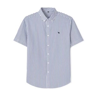 夏季短袖格子衬衫男士条纹AF小鹿标识刺绣休闲商务欧码衬衣男