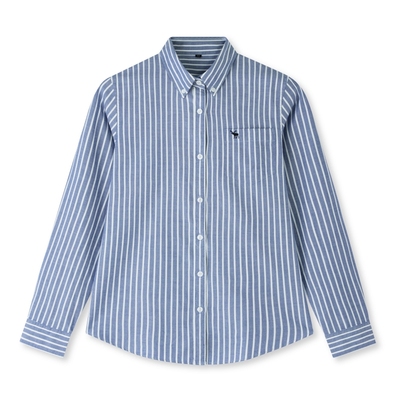 AF春秋新款季小鹿刺绣纯棉休闲条纹衬衫女牛津纺纯色修身长袖衬衣