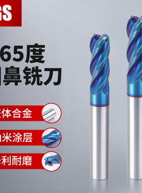 进口65度圆鼻铣刀4刃钨钢合金立铣刀加长涂层牛鼻刀R0.2R0.5 R1R2