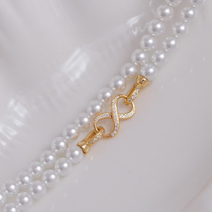 DIY配件珍珠项链扣头手工材料S925纯银扣子8字扣单排双手款夹搭扣