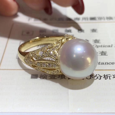 DIY珍珠配件S925纯银镀18K金珍珠戒指空托豪华款开口戒可配9-11mm