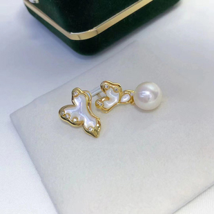 DIY配件S925纯银珍珠耳环耳饰空托个性AB单珠款耳钉珠宝手工银饰