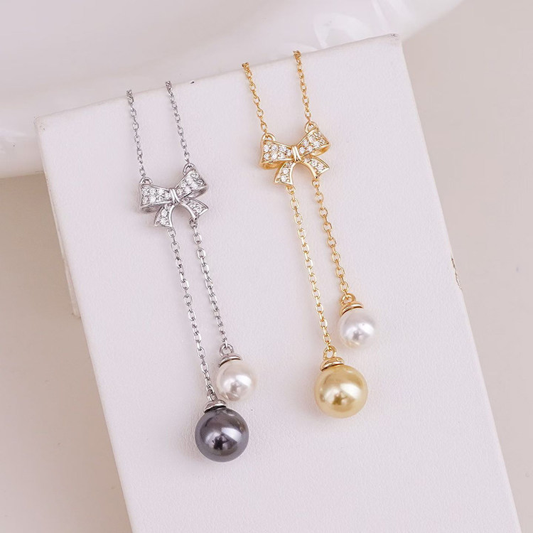 DIY套链配件S925纯银蝴蝶结双珠