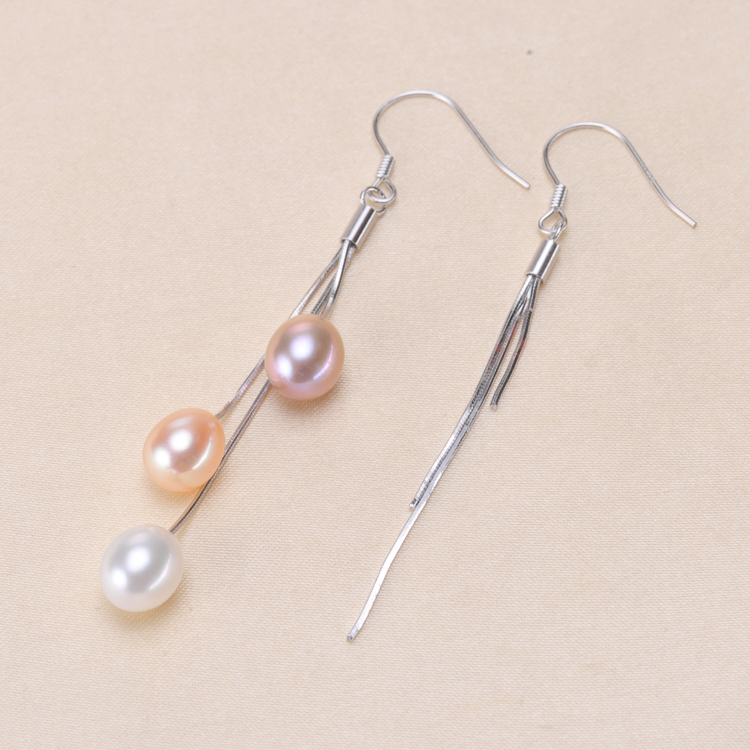 diy纯银18k金耳钩流苏款珍珠