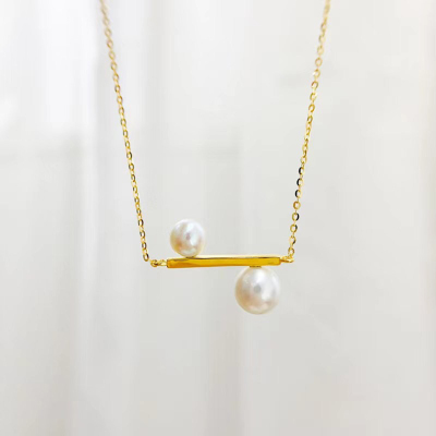DIY珍珠配件S925纯银带链子吊坠套链空托平衡木系珠宝手工银饰品