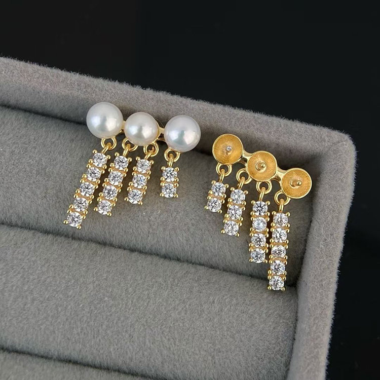 DIY耳饰配件S925纯银流苏多珠托