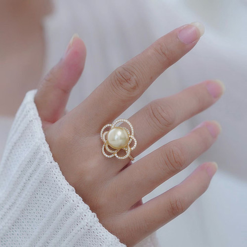 DIY戒指配件S925纯银花朵满钻托