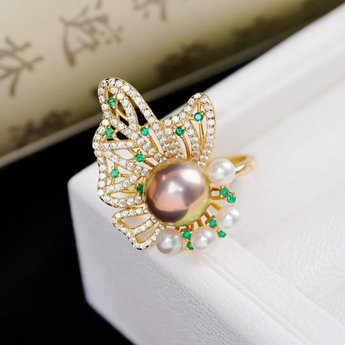 DIY戒指配件S925纯银多珠蝴蝶托