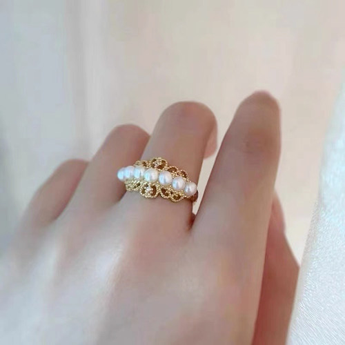 DIY珍珠配件S925银蕾丝多珠戒指