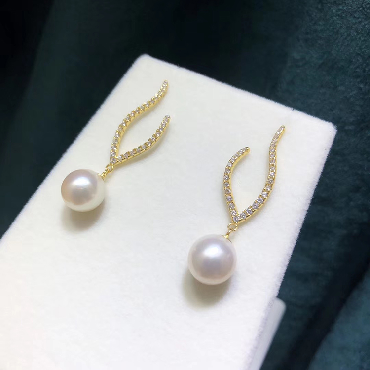 diy纯银珍珠耳钉玉石半成品空托