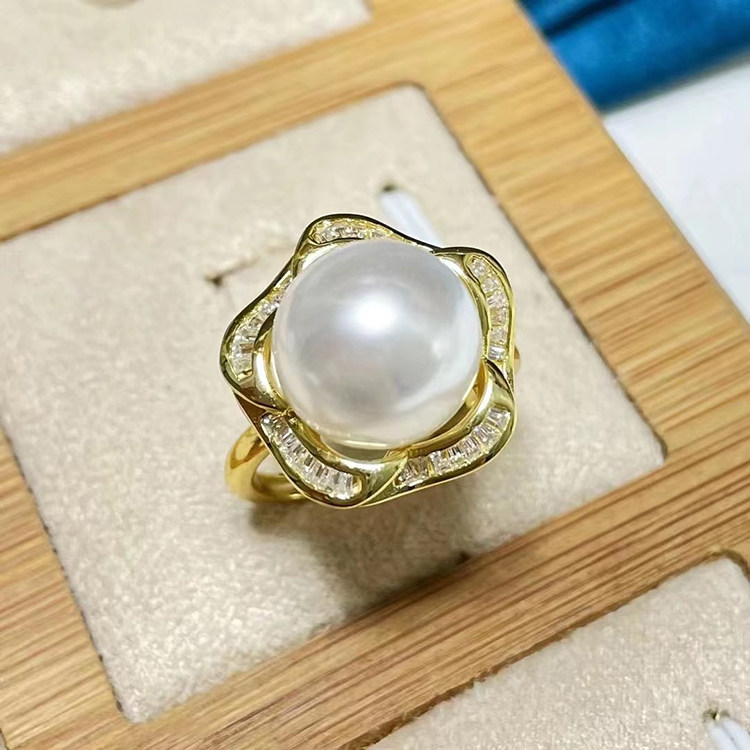 DIY珍珠配件S925银T方钻款戒指托