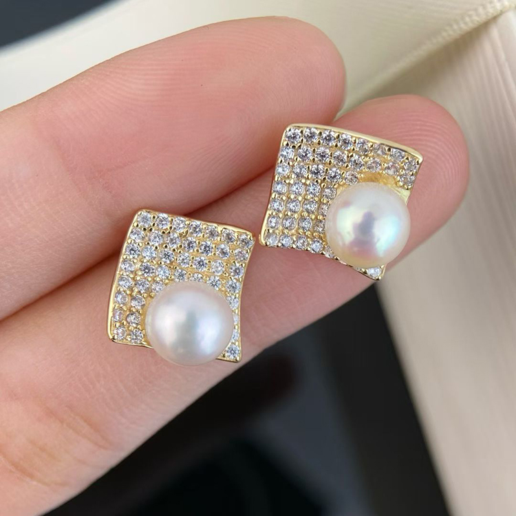 DIY耳饰配件S925纯银菱形K工艺托