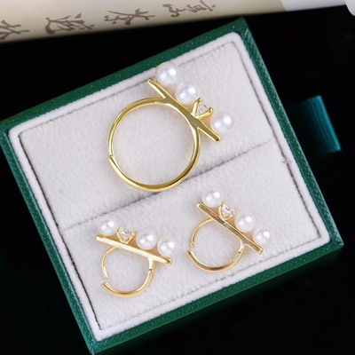 S925纯银珍珠戒指耳扣两件套空托