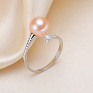 DIY配件S925纯银镀18K金上开口戒指空托经典带钻可调节珍珠戒托女