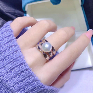DIY珍珠配件S925纯银大戒指空托个性宽厚款开口戒珠宝手工银饰品