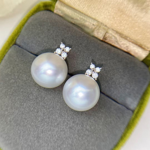 DIY珍珠耳环配件S925纯银耳饰空托四叶王妃款 耳钉半成品手工材料