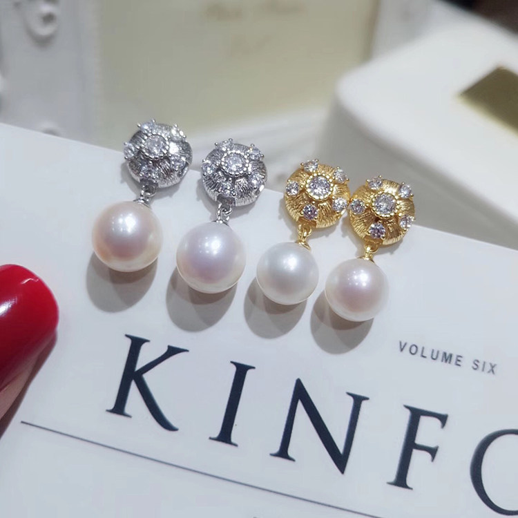 diy纯银18k金耳钉珍珠