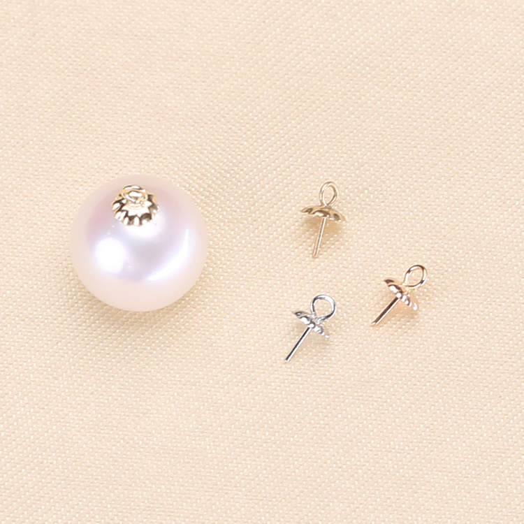 DIY配件G18K金Au750珍珠玉石小珠盘3mm莲花盘小吊坠空托半成品