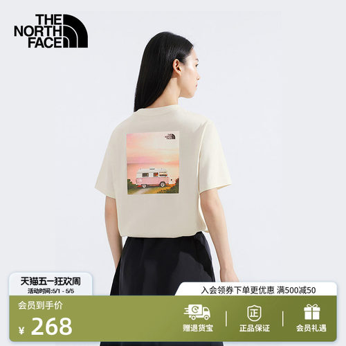 北面女纯棉印花短袖T恤