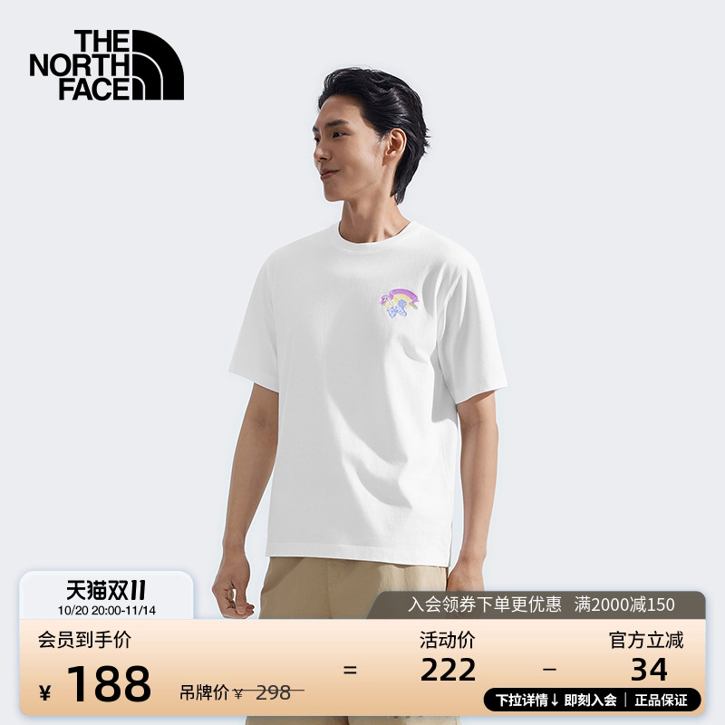 北面男女同款纯棉印花短袖T恤