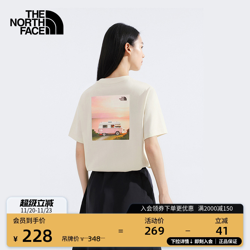 北面女纯棉印花短袖T恤