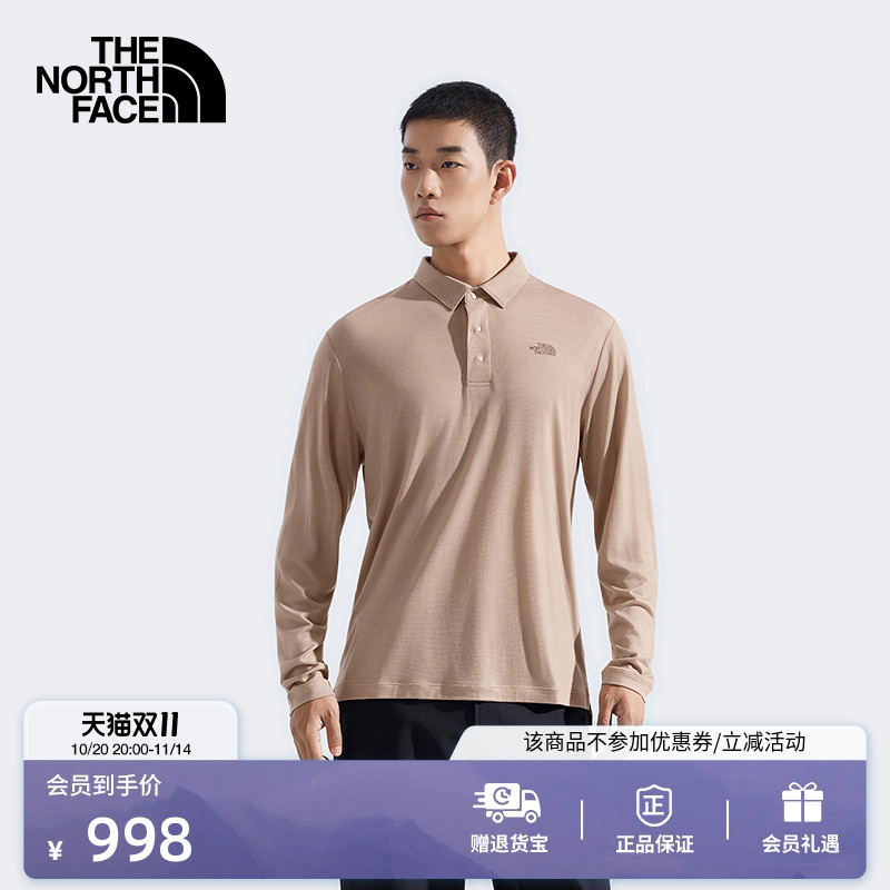 北面男美利奴羊毛长袖POLO衫