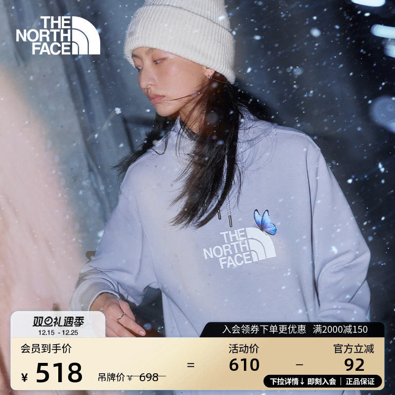 北面女同款印花运动卫衣