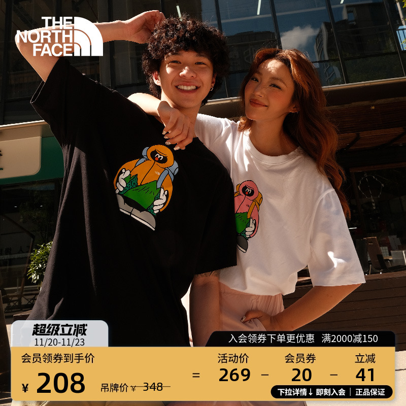 北面男女同款印花纯棉短袖T恤