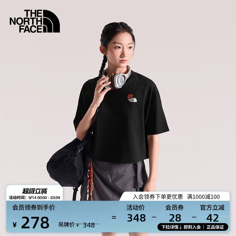北面女短款纯棉短袖T恤图片