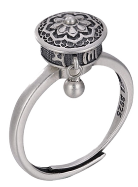 纯银六字真言转经轮做旧戒指