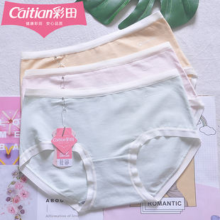 蕾丝边字母石墨烯 棉质中腰包臀纯色女内裤 三条装 彩田32701薄款