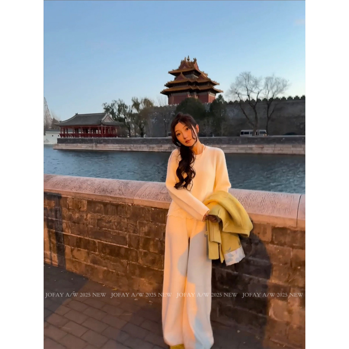 小侨JOFAY“氛围感的羊毛裤”松紧腰百搭针阔腿裤 K1484