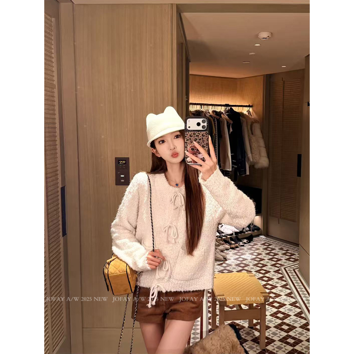 小侨JOFAY |奶乖限定| 蝴蝶结肌理针织外套 W2858