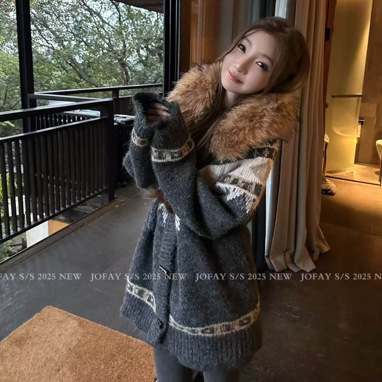 小侨jofay 费尔岛毛衣 2025早秋新款费尔岛连帽毛衣外套上衣女