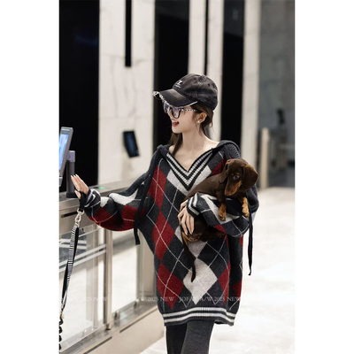 【CHASINGLIGHT】|露丝路透毛衣| 早秋新款连帽菱格针织毛衣女