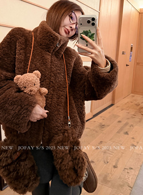 【CHASINGLIGHT】小浣熊外套 早秋新款时尚立领羊羔毛上衣外套女