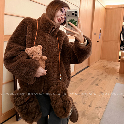 【CHASINGLIGHT】小浣熊外套 早秋新款时尚立领羊羔毛上衣外套女