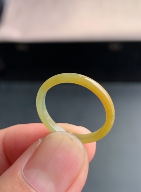 天然A货翡翠 冰糯种16号黄翡男女戒指指环素圈戒圈尾戒LGA5