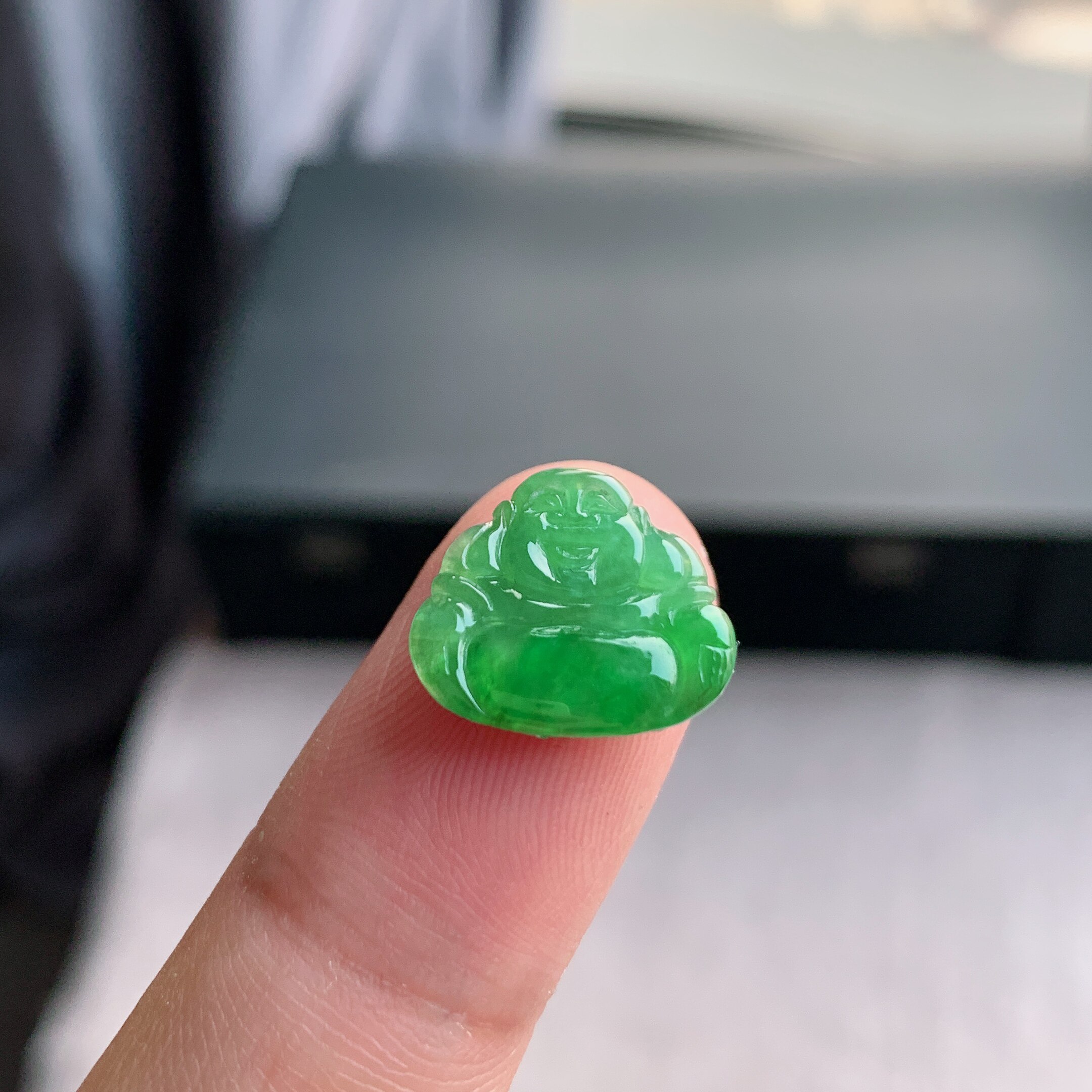 缅甸天然A货翡翠 冰种冰果绿佛公镶件L17