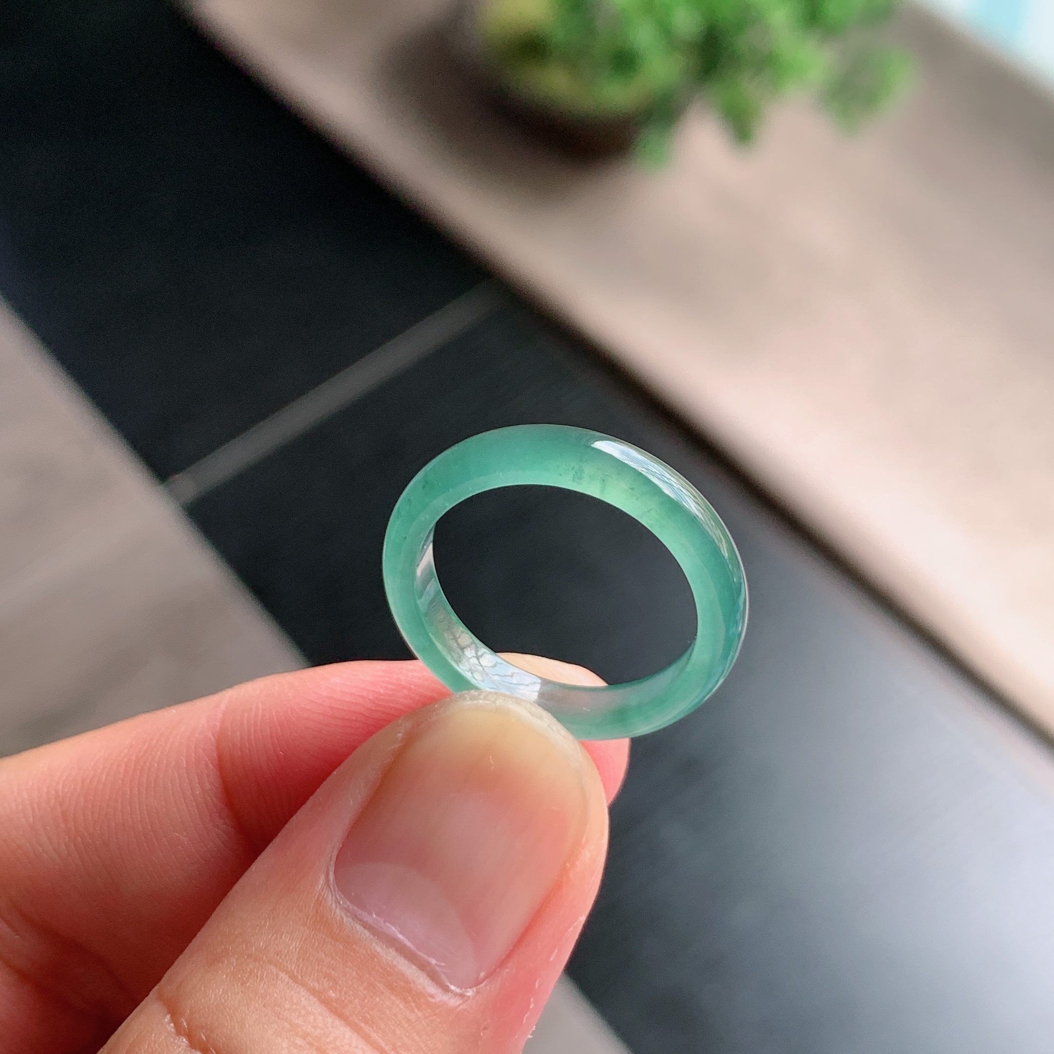 天然A货翡翠天空蓝戒指指环