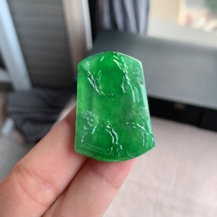 缅甸天然A货翡翠 冰种满绿阳绿山水牌镶嵌件L13