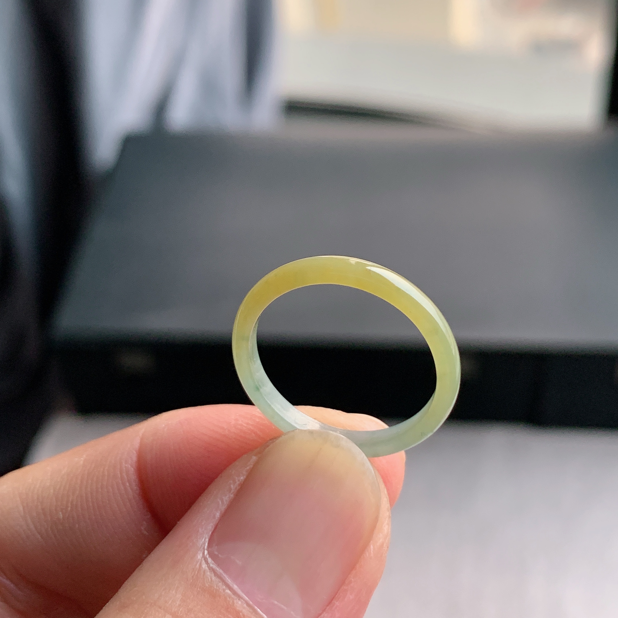 天然A货翡翠冰糯种17号黄翡戒指