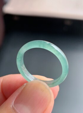 天然A货冰种翡翠天空蓝素圈戒指