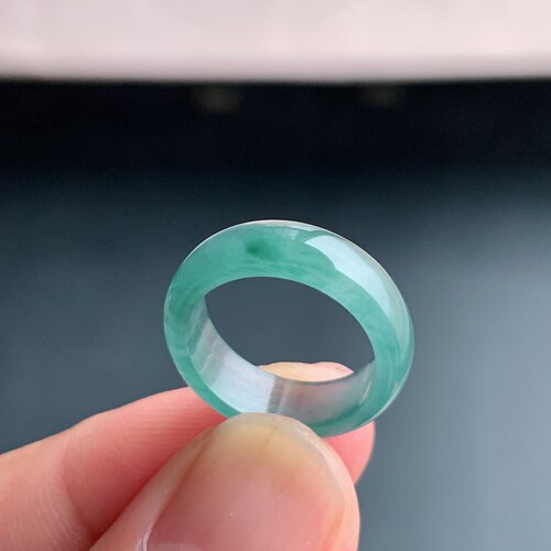 天然A货冰种天空蓝翡翠素圈戒指