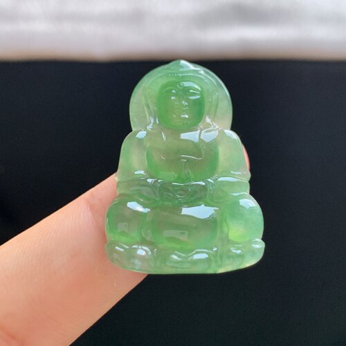缅甸A货冰种晴水绿翡翠观音吊坠