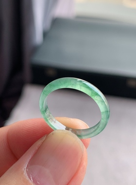天然A货翡翠 冰种14号冰飘花男女戒指指环素圈戒圈尾戒XHA3
